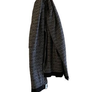 Moschino Wool Throw Blanket Black Intarsia Logo Luxury Home Decor